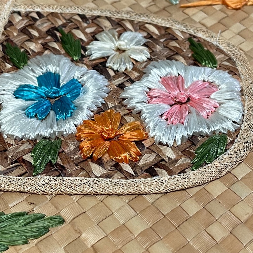 Vintage Mid Century Straw "Florida" Lined Souvenir Embroidered Tote 1950s 1960s - Picture 4 of 14